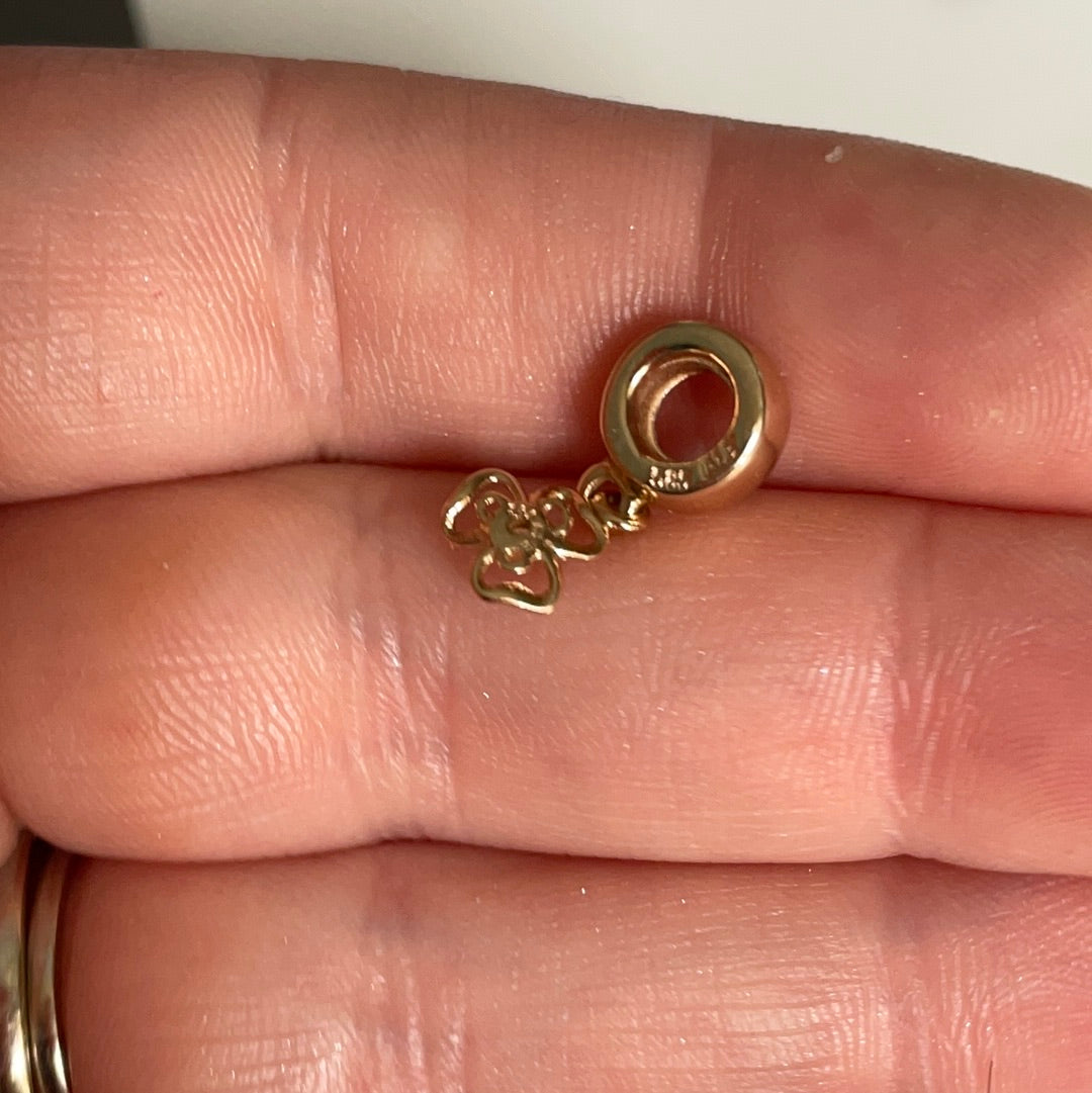Genuine Pandora Solid 14ct Gold Diamond Flower Dangle Charm RARE HTF