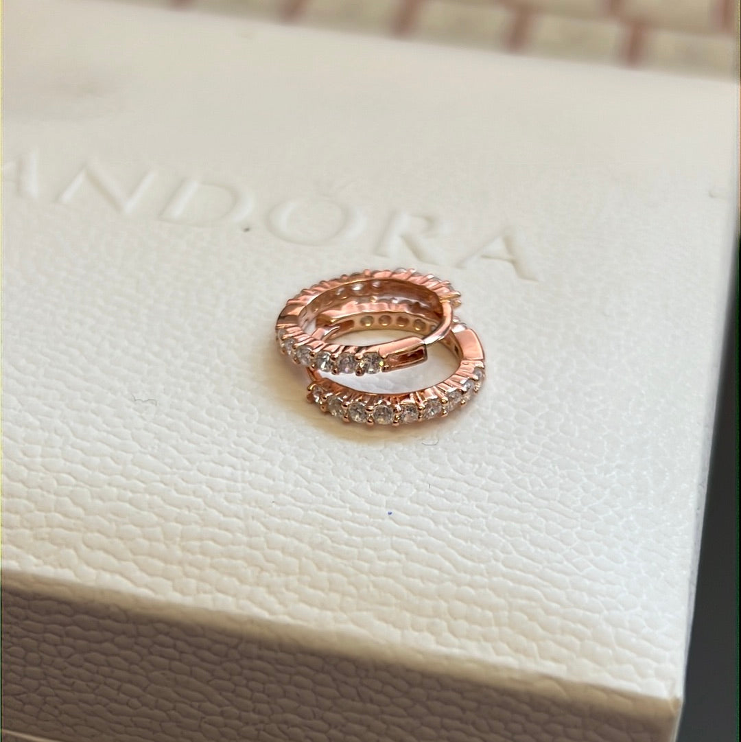 Unbranded Sterling Silver / Rose Gold Pave Small Sized Hoop Earrings