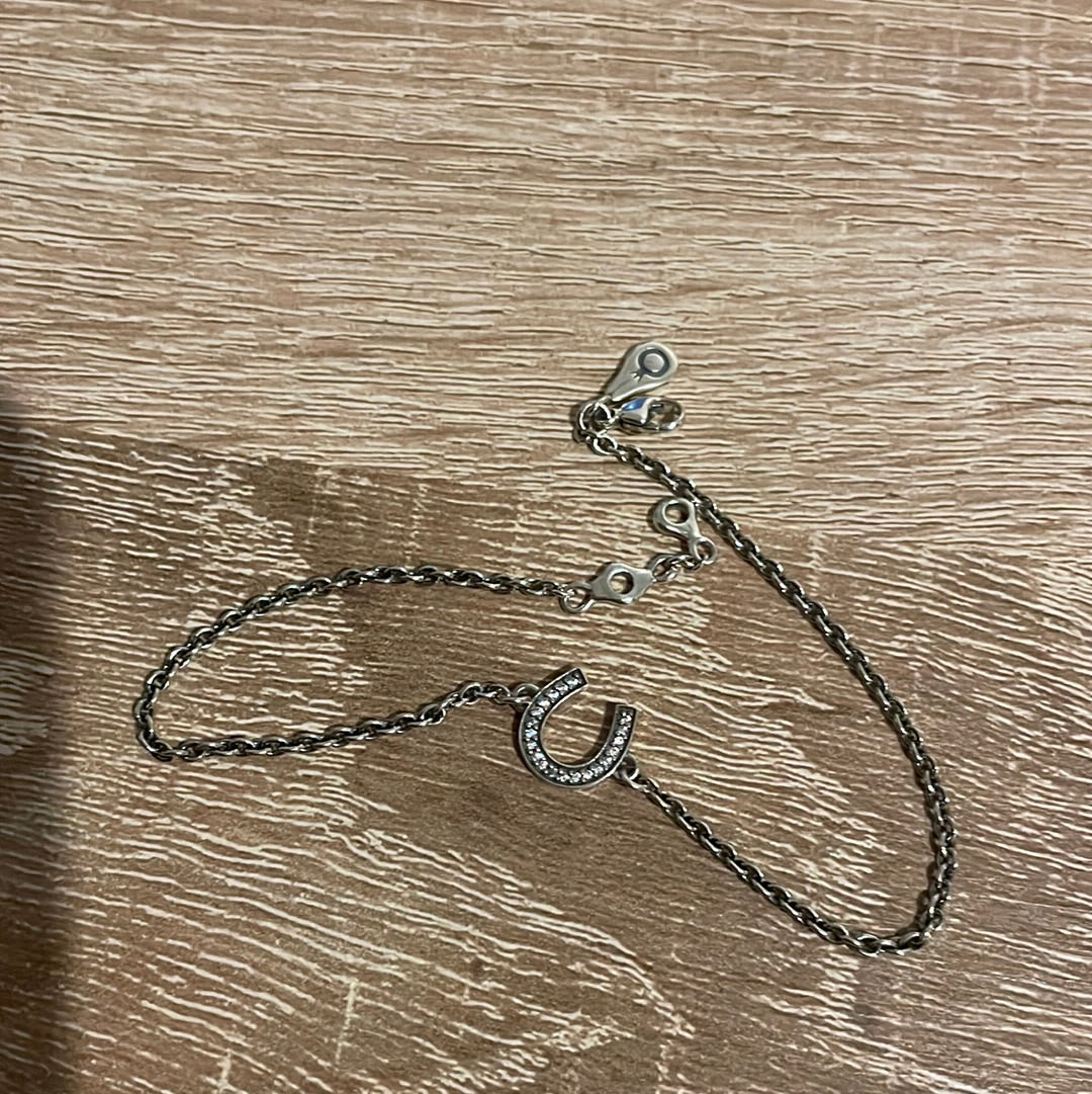 Genuine Pandora Pave Horse Shoe Good Luck Dainty Adjustable Bracelet 18cm