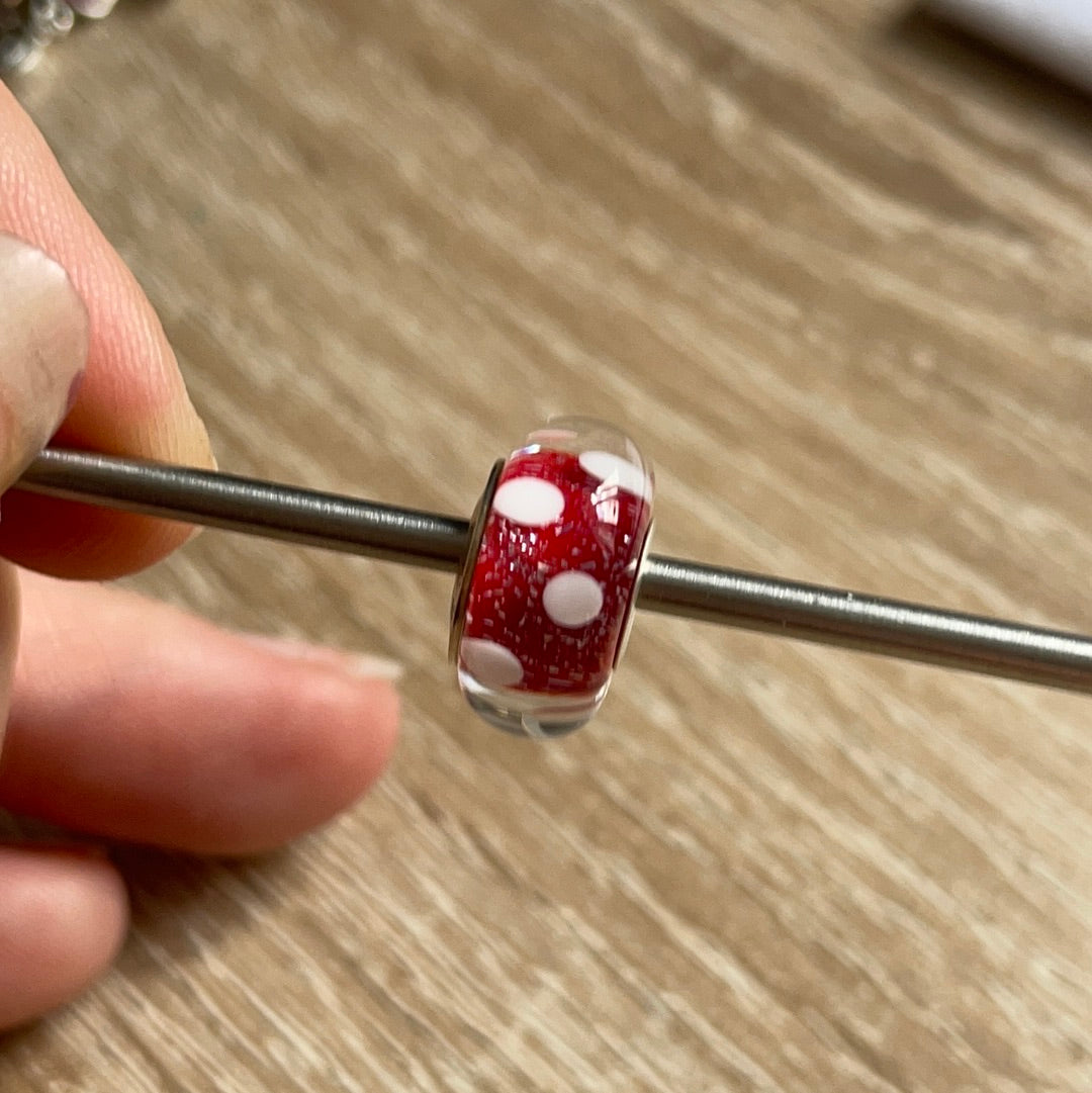 Genuine Chamilia Murano Red sparkle and White Polka Dot