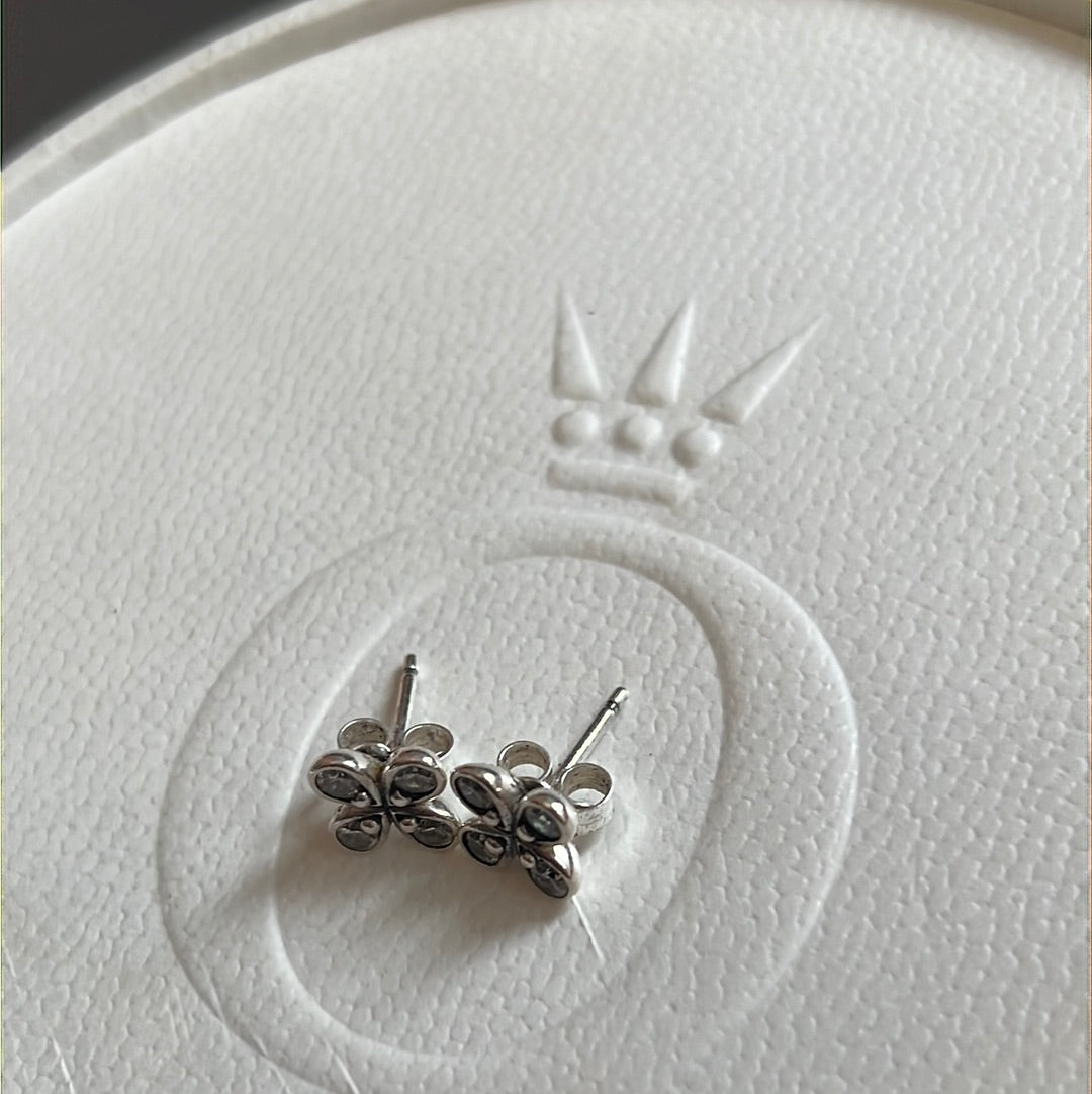 Genuine Pandora Clover Four Petal Flower Pave Earrings