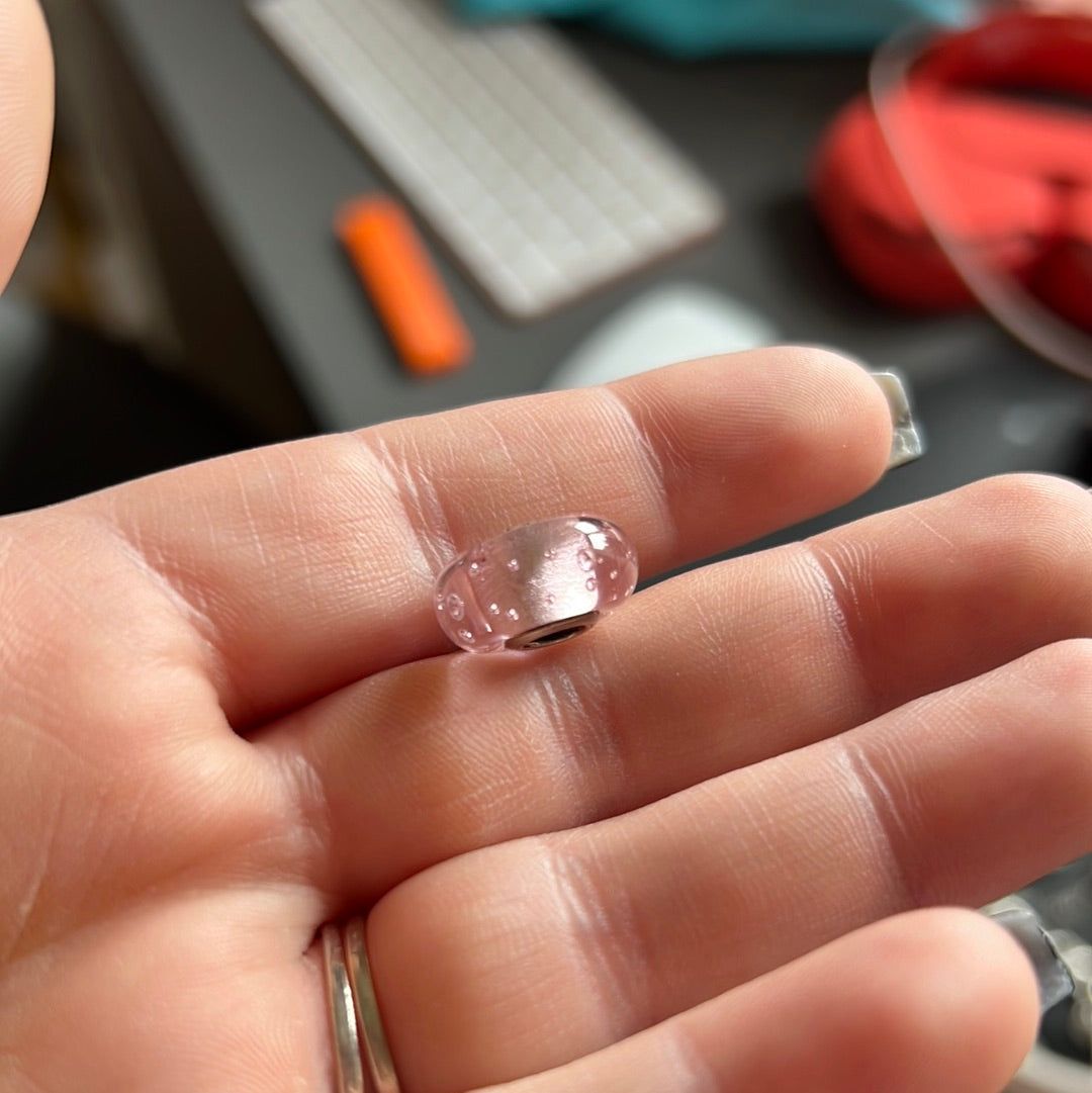Genuine Pandora Light Baby Pink Fizzle Sparkle Murano With Bubbles