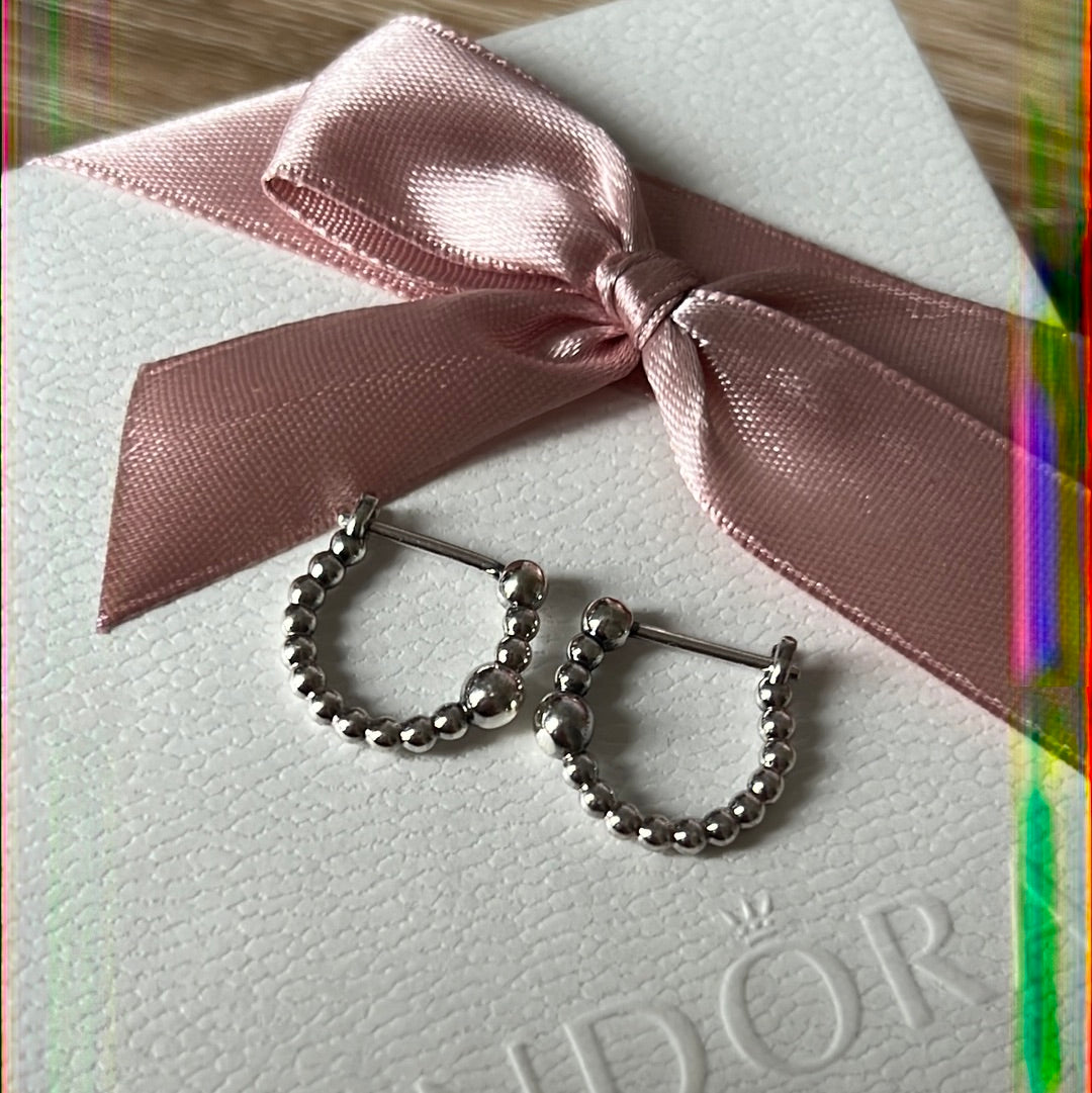 Genuine Pandora Plain String of Beads Ball E Hoops Earrings