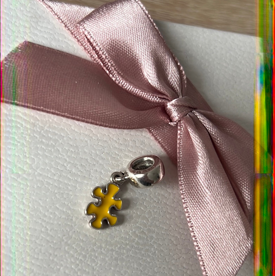 Genuine Pandora Yellow Enamel Jigsaw Puzzle Piece Dangle Charm RARE HTF