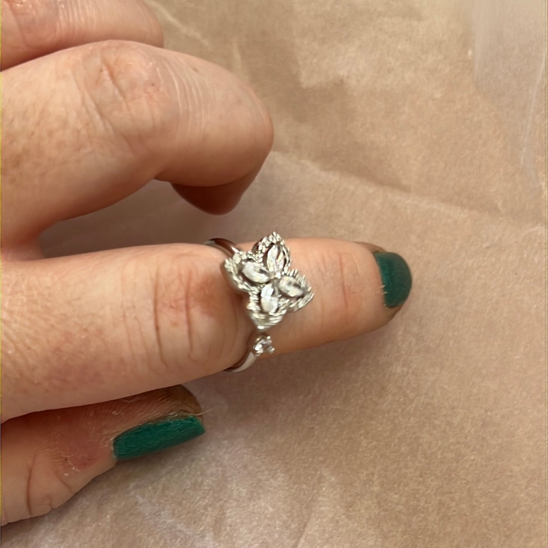 Beautiful Adjustable Anxiety Spinning Ring - Pave Clear Large Poinsettia Flower Ring