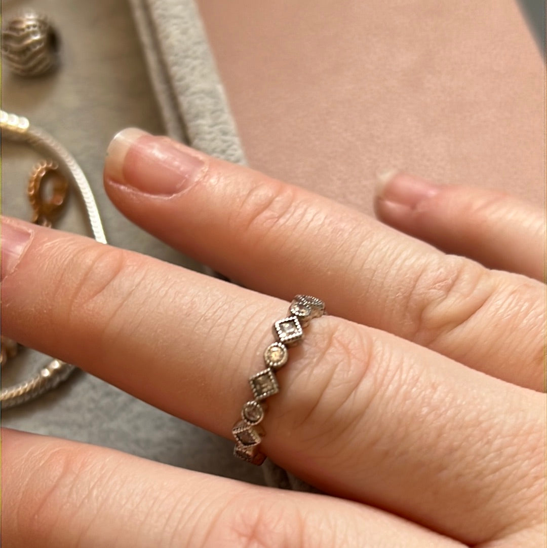 Genuine Pandora Diamond & Circle Pave CZ Eternity Band Stacking Ring 60