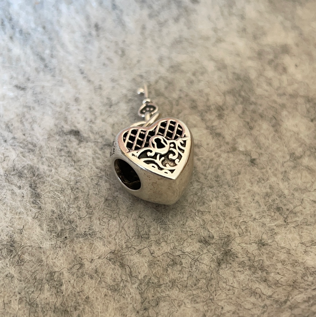 Genuine Pandora Vintage Lace Lock and Key Charm Pave