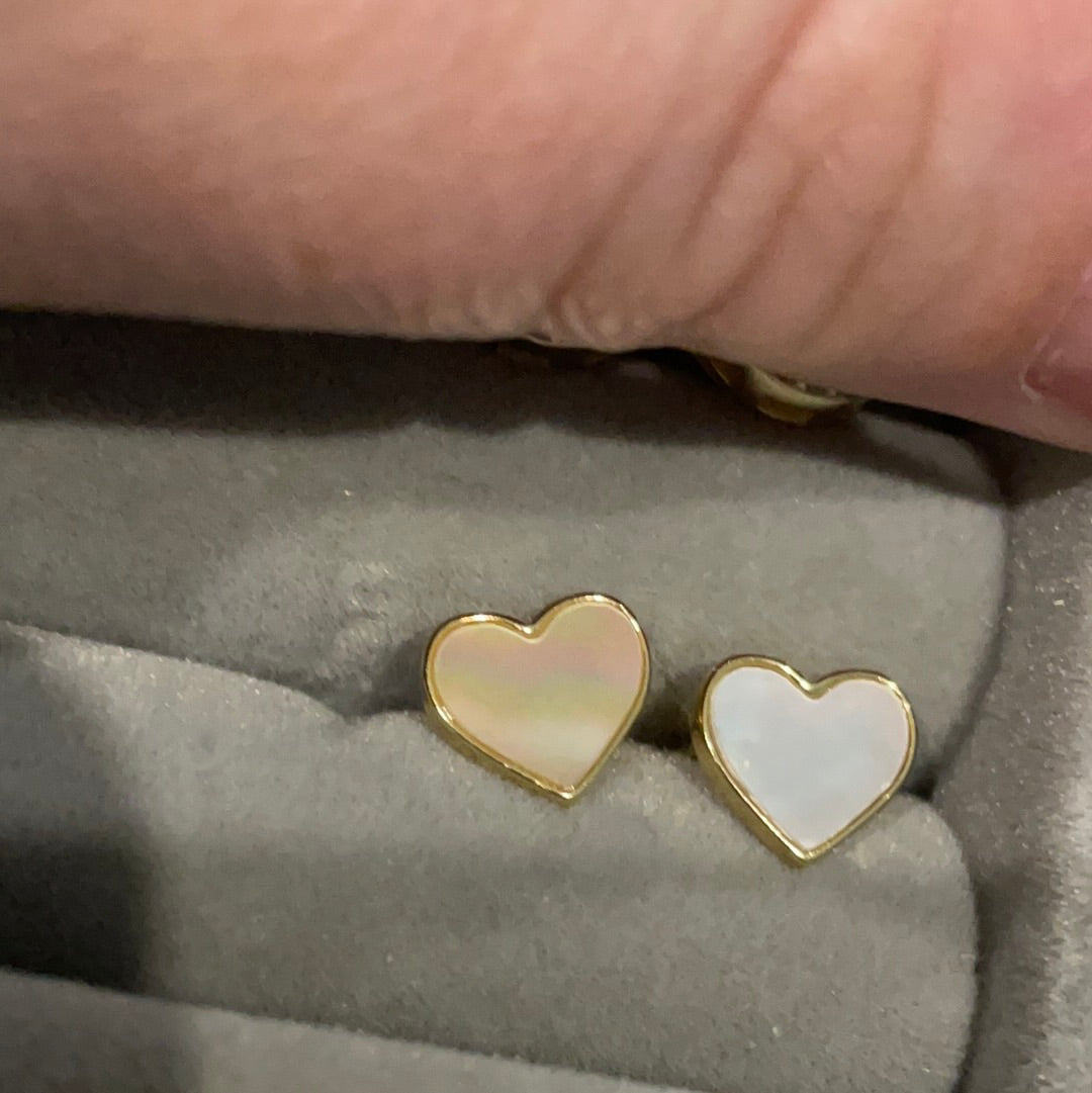 Brand New Two Tone Mother Of Pearl Heart Earrings