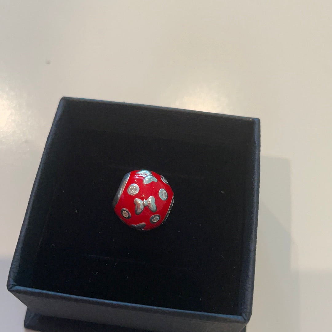 Genuine Chamilia Disney Minnie Mouse Red Enamel Bow CZ Ball Charm