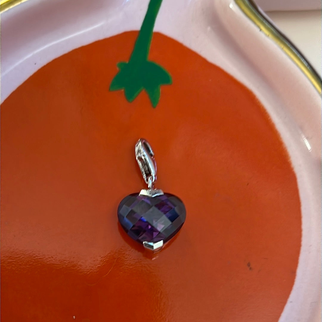 Genuine Thomas Sabo Sterling Silver Dangle Purple Glass Heart Charm