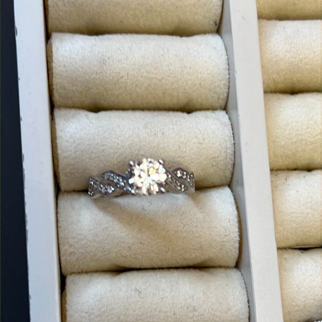 Sterling Silver Pave CZ Ring Cross Over Various Sizes