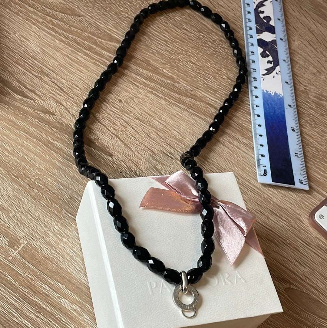 Genuine Thomas Sabo Sterling Silver Charm Clasp Black Onyx Necklace