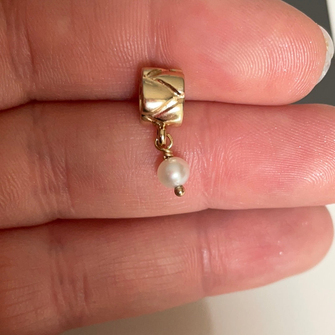 Genuine Pandora Solid 14ct Gold White Freshwater Pearl Dangle SUPER RARE HTF