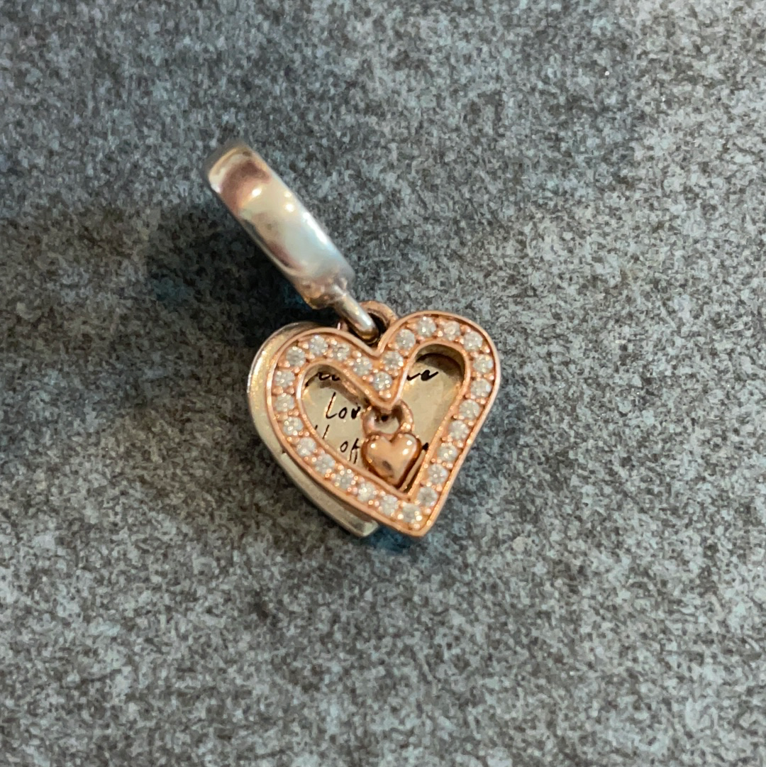 Genuine Pandora Dangle Heart Pave Charm All of me loves all of you