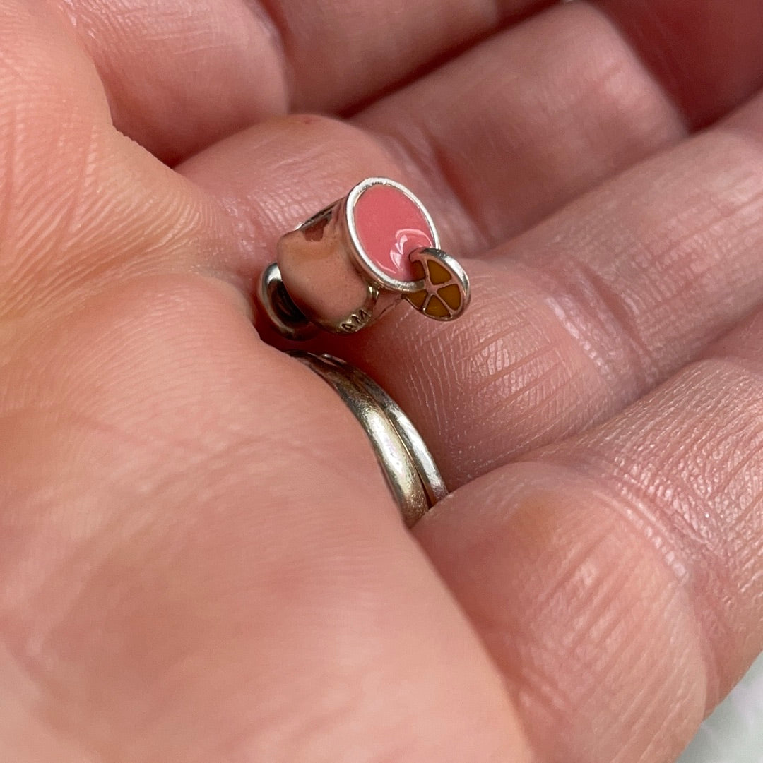 Genuine Chamilia Pink Enamel Cocktail Glass With Enamel Lemon Charm