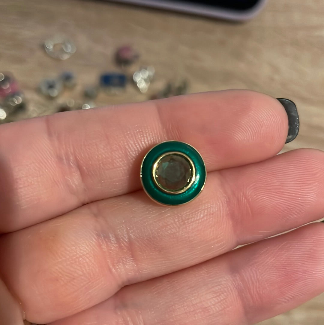 Genuine Pandora Shine Gold Reflexions Charm Green Enamel Green Stone