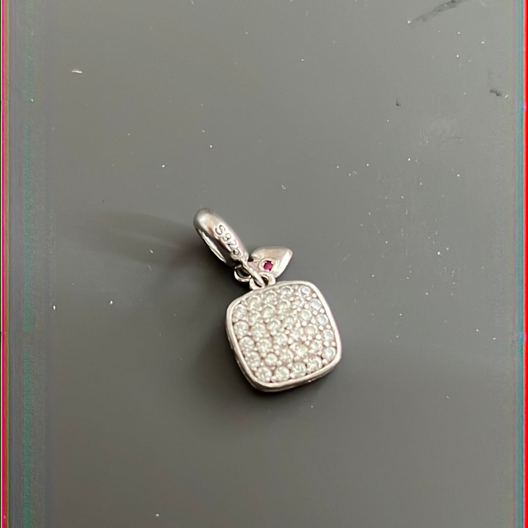 I Love God Pave Square Dangle Charm
