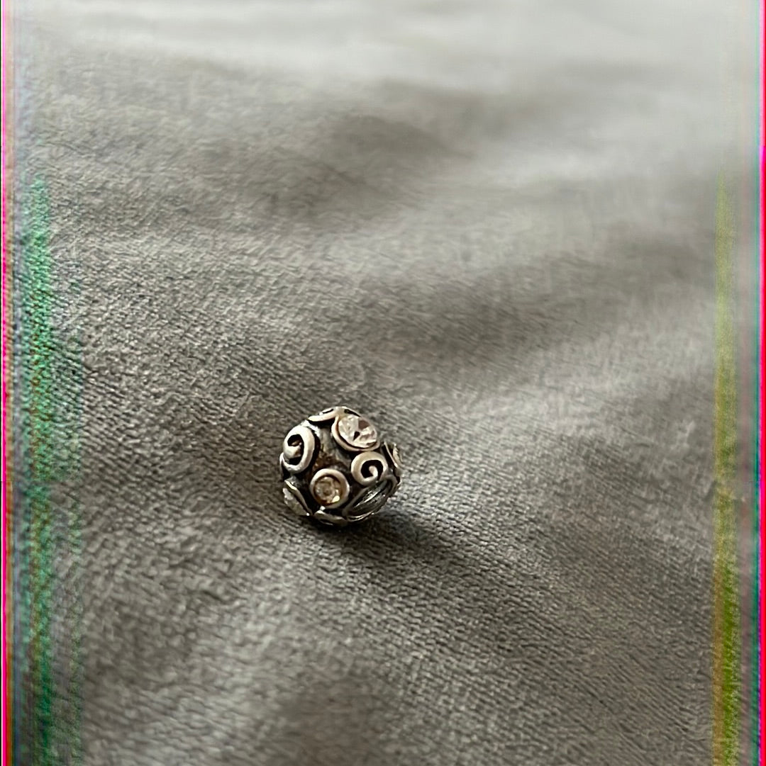 Sterling Silver Swirl And Clear CZ Charm