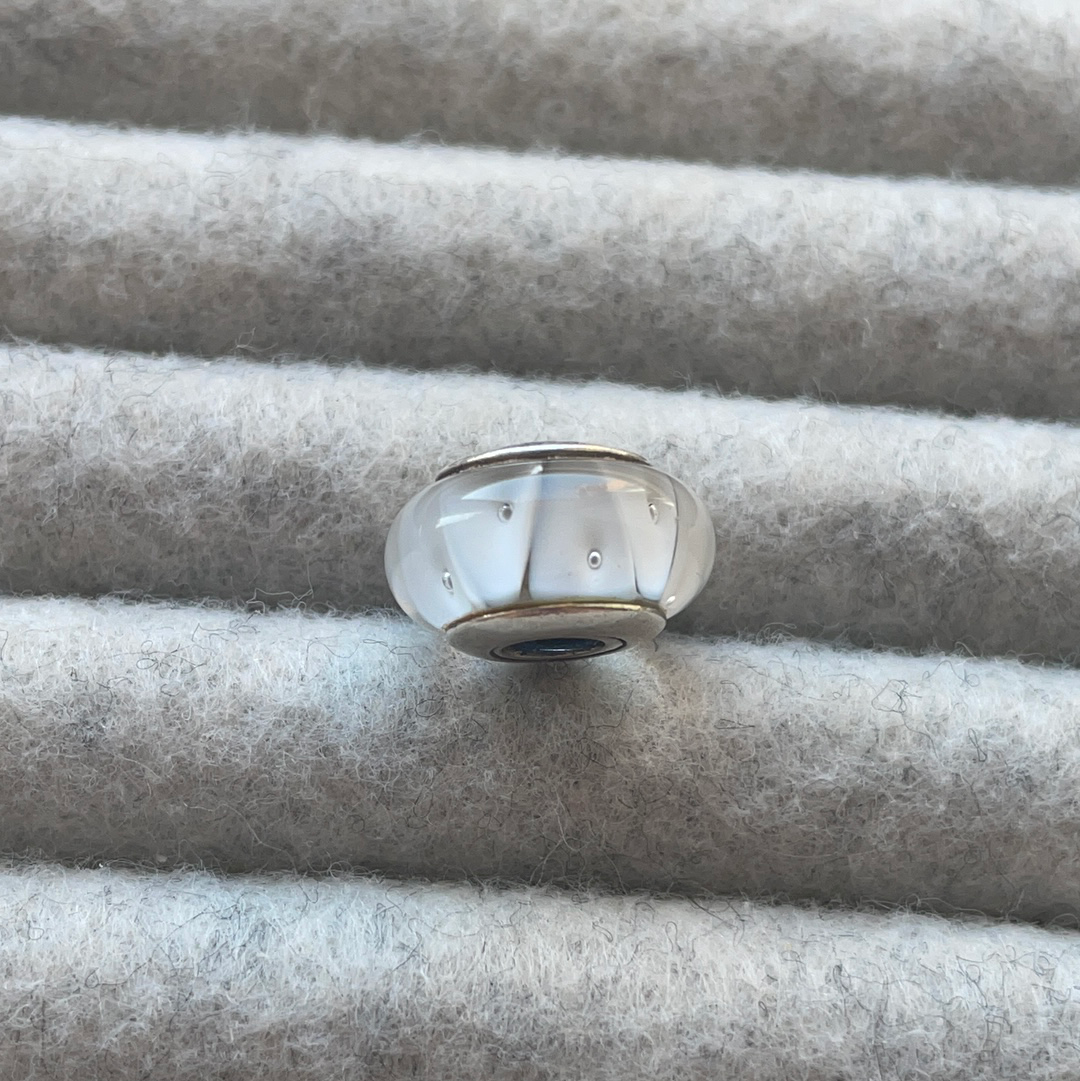 Genuine Pandora White Bubble and Triangle Glass Murano Charm