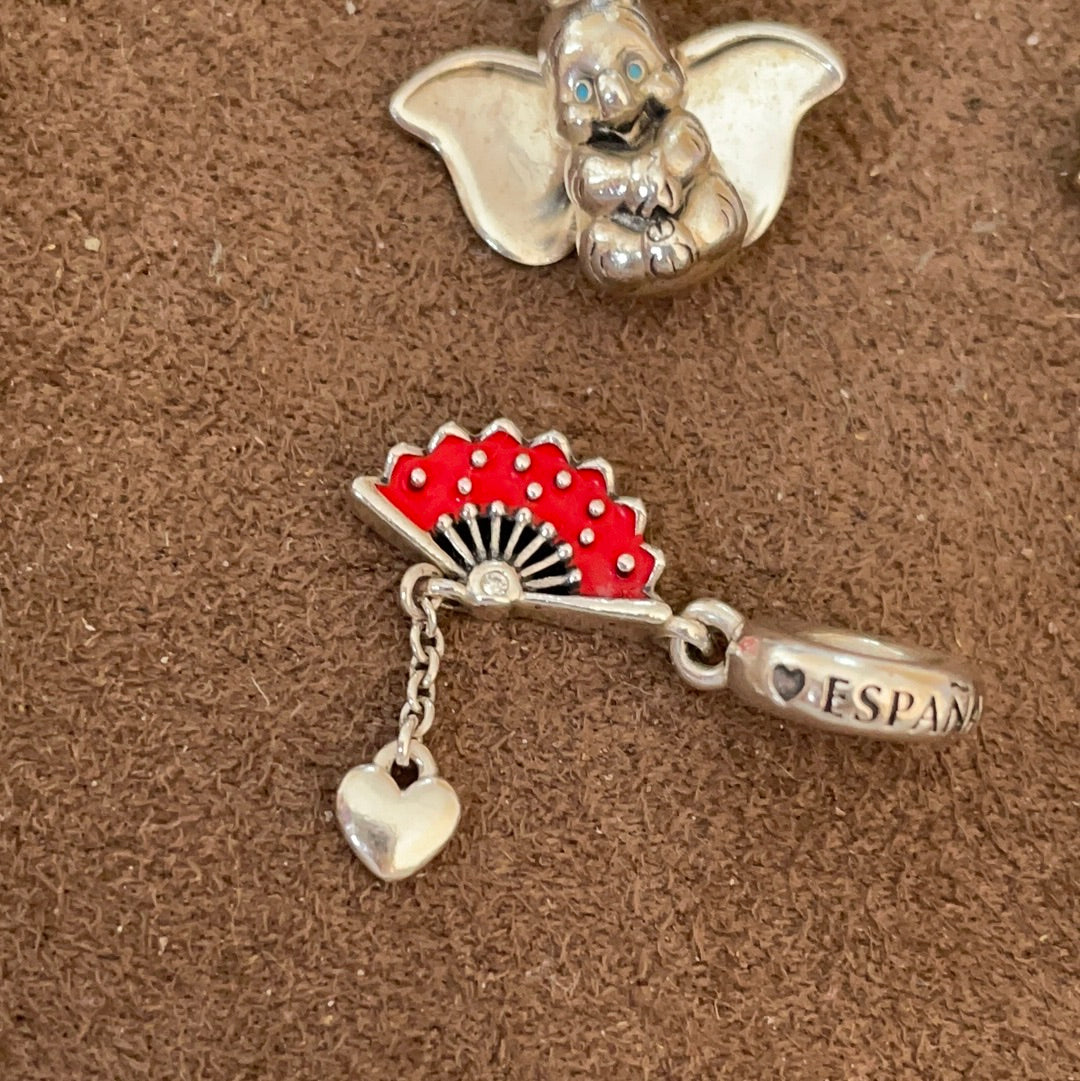 Genuine Pandora Spanish Fan Red Enamel Travel Dangle Charm Spain Espanol
