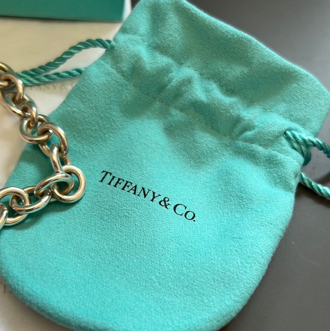 Genuine Tiffany & CO Sterling Silver Large Heart Chunky Toggle Chain Heart Pendant Choker Necklace 43cm