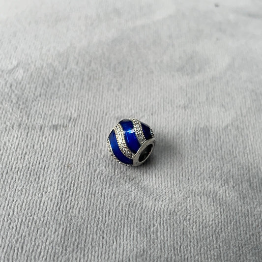 Genuine Pandora Blue Enamel Charm With Pave Swirl Lines Christmas