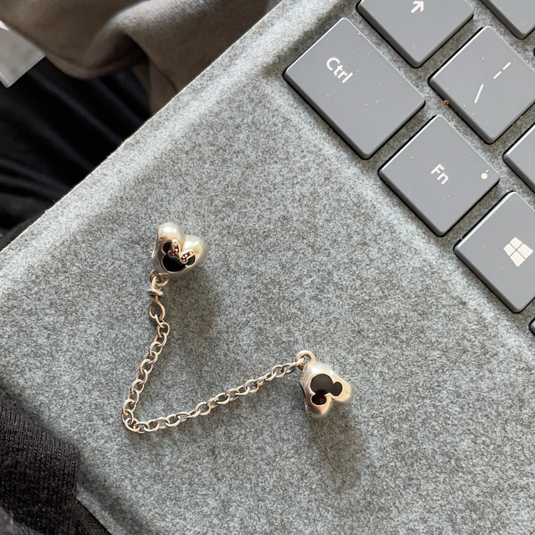 Genuine Pandora Disney Parks Safety Chain with Black Enamel and CZ