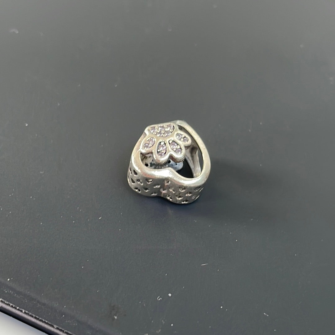 Genuine Pandora Clear Pave Openwork Heart Sparkle Paw Print Charm