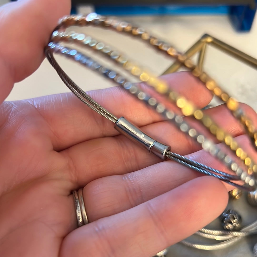 Fossil Steel Beautiful Beaded Gold and Bronze Bangle 18cm