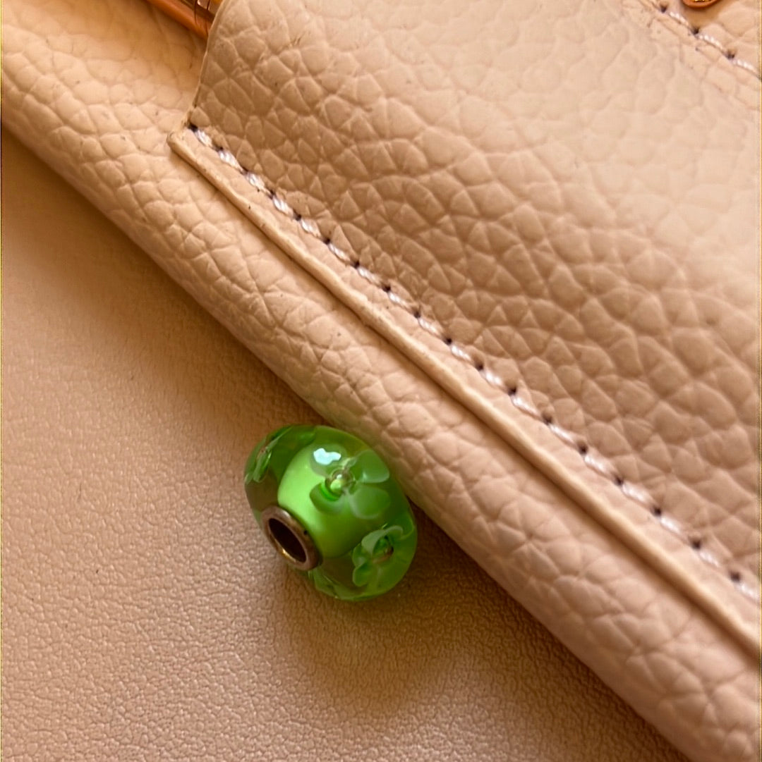 Genuine Trollbeads Green Flower Murano Charm