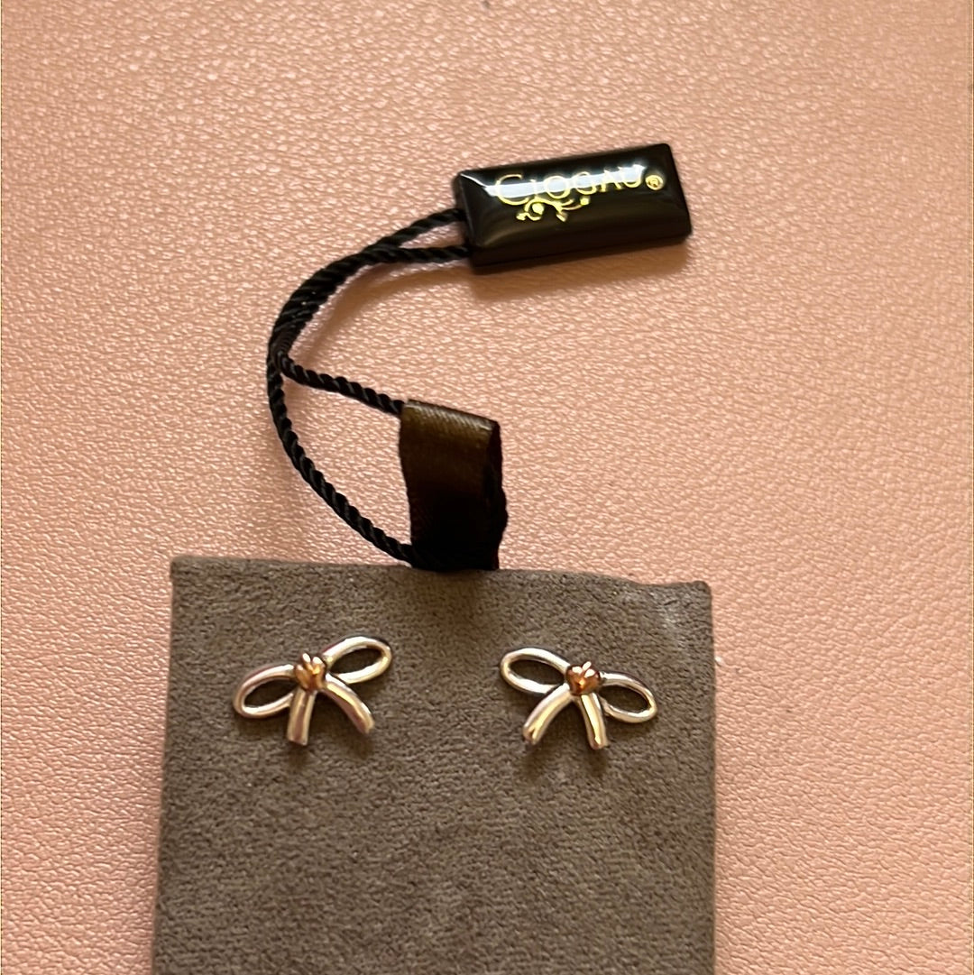 Genuine Glogau Sterling Silver and Rose Bow Earrings in Box