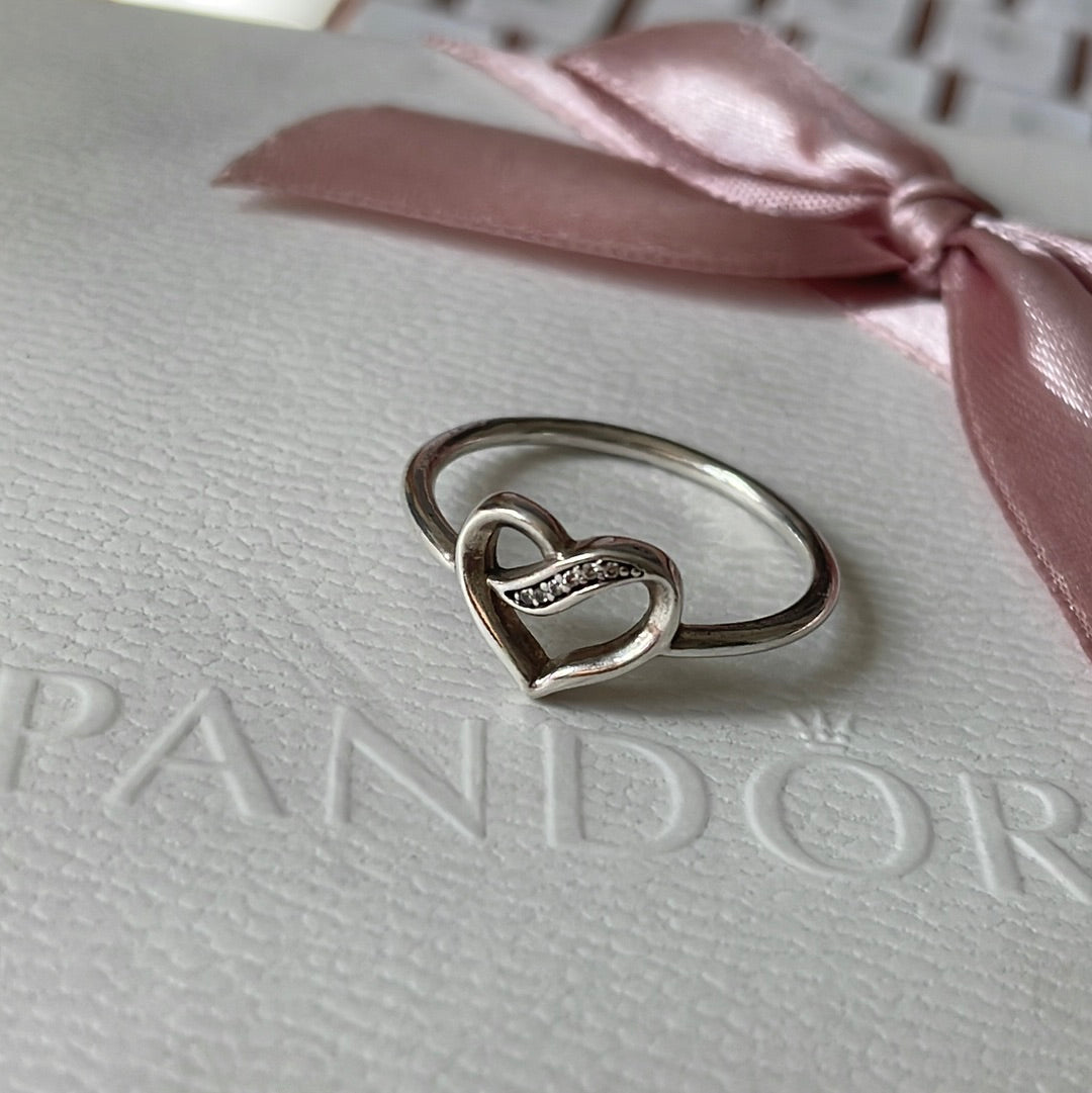 Genuine Pandora Heart Pave Line CZ Ring Size 58