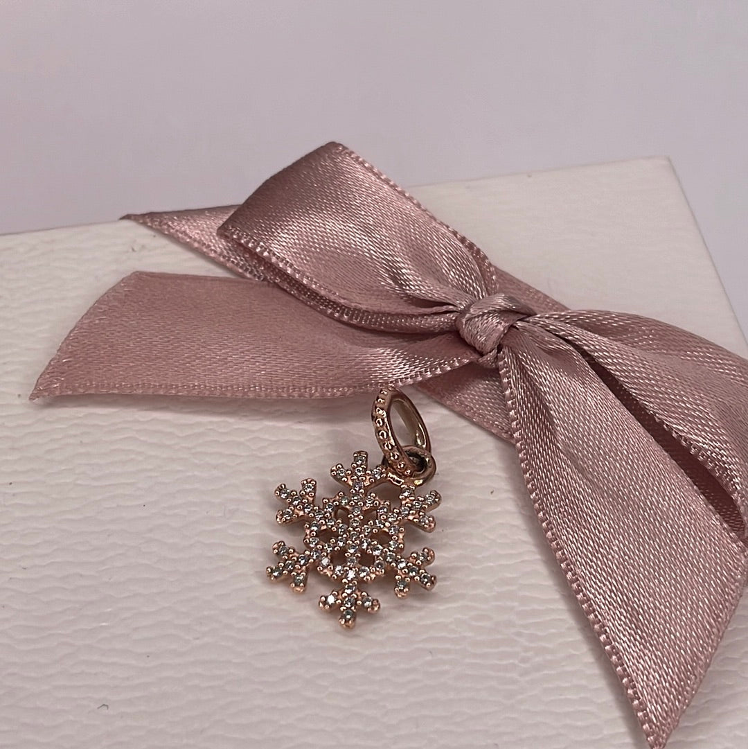 Genuine Pandora Rose Gold Snowflake Pave Sparkle Charm Pendant Xmas Christmas