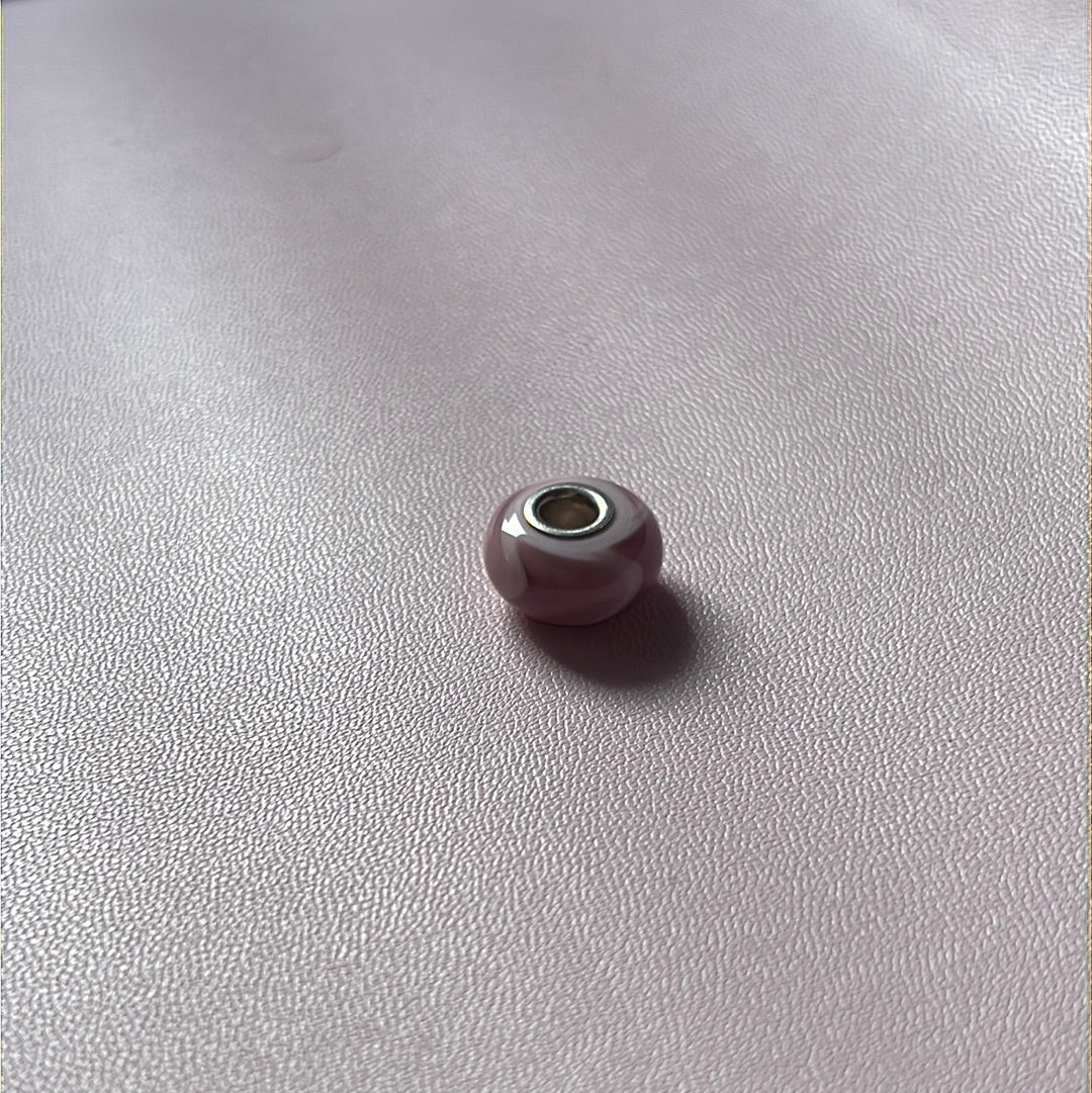 Genuine Chamilia Pale Pink Glass Murano With Light Pink Swirl Charm