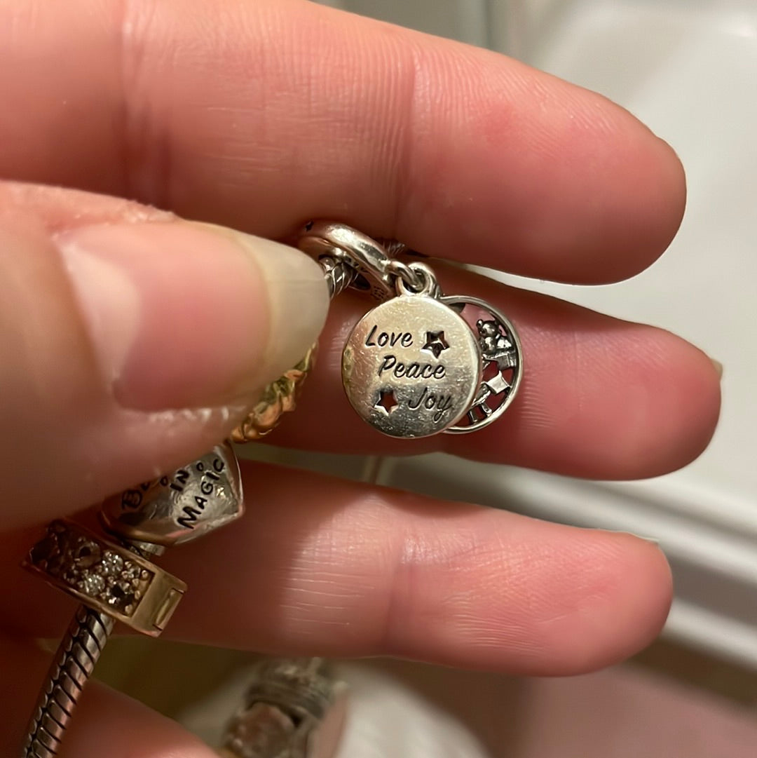 Genuine Pandora Santa and Rudolph Merry Christmas Scene with Enamel Background Dangle