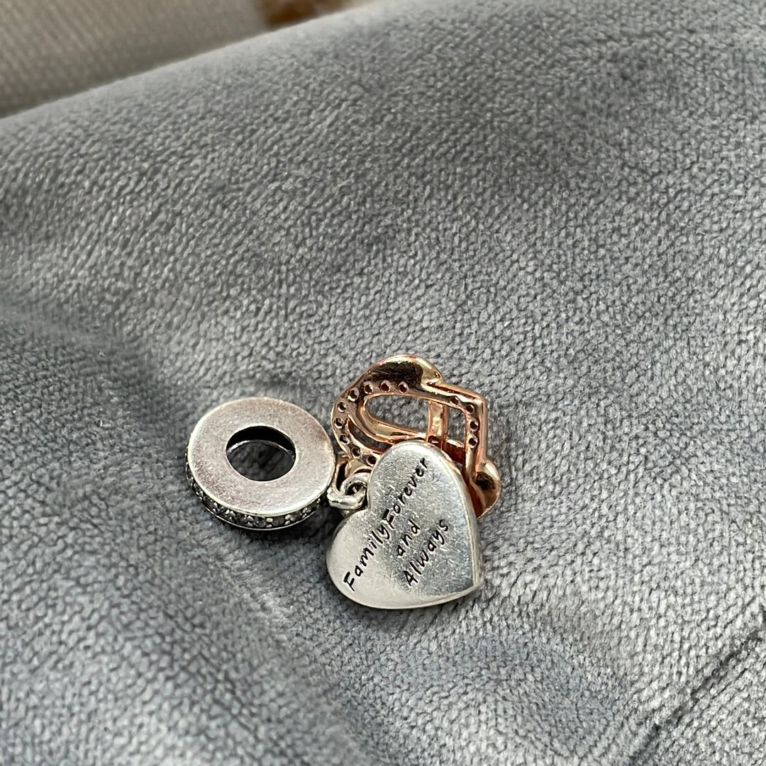 Genuine Pandora Rose Gold Infinity Pave Infinity Heart With Pink Enamel Background