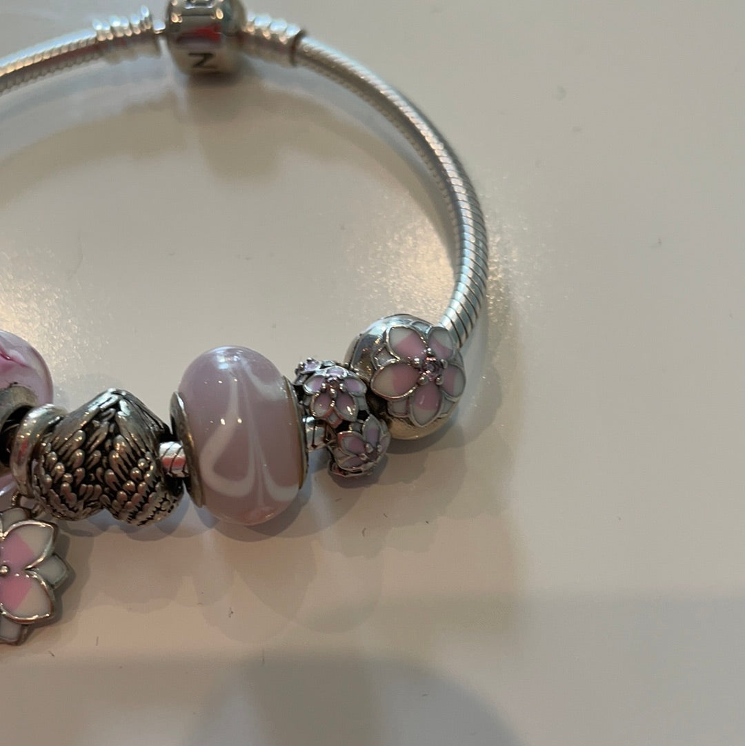 Unbranded Brand New Starter Bracelet. Sterling Silver Pink Magnolia Flower and Angel Set