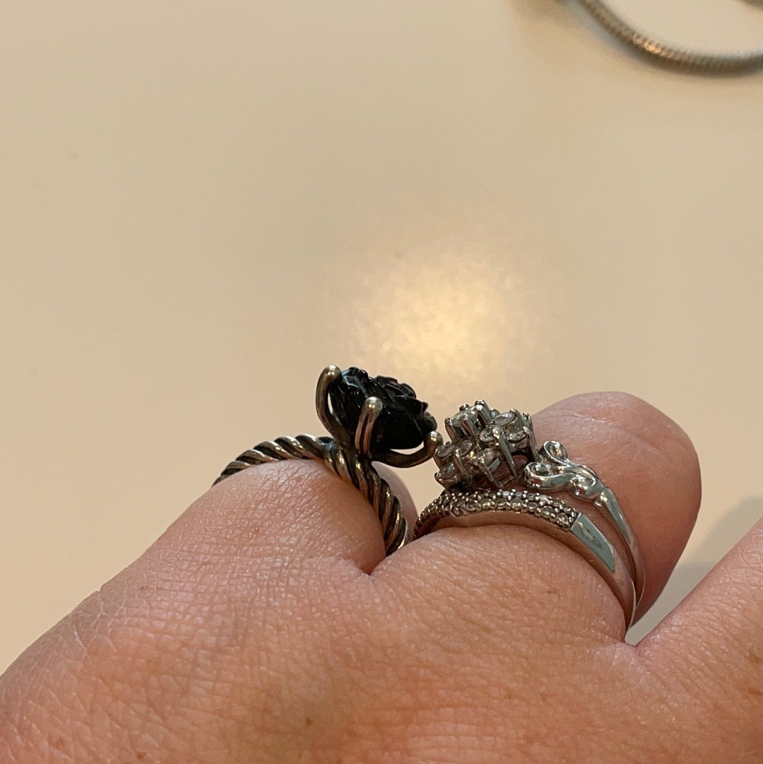 Genuine Pandora Black Rose Retired HTF RARE Statement Ring Size 54