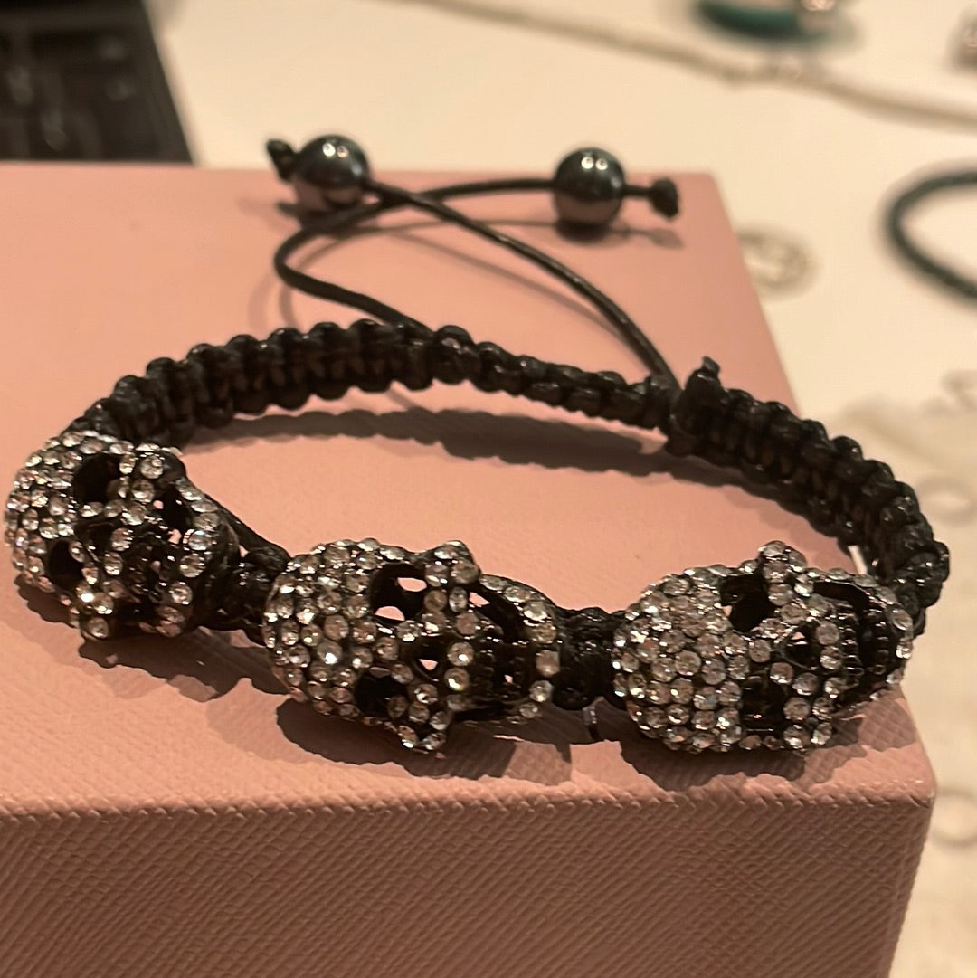 Pave Skull Black Material Adjustable Bracelet