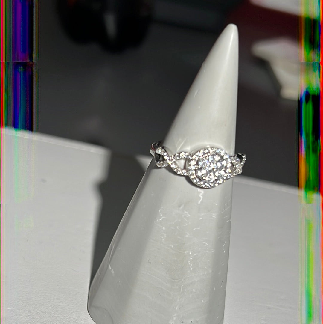 Sterling Silver Pave Beautiful Flower Twist Stone Ring Size 60