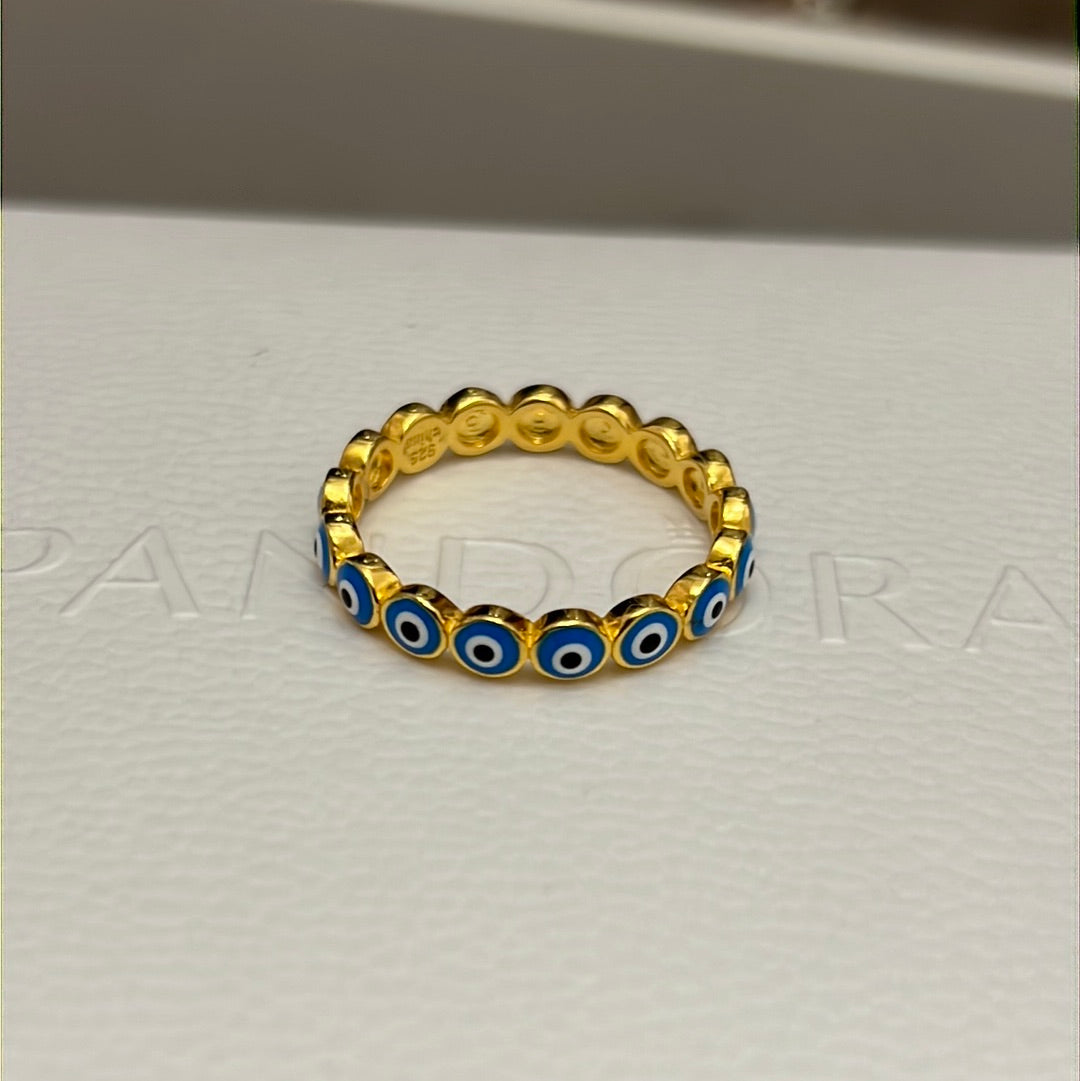 Sterling Silver Gold Plated Enamel Lucky Evil Eye Ring Ring Size 60