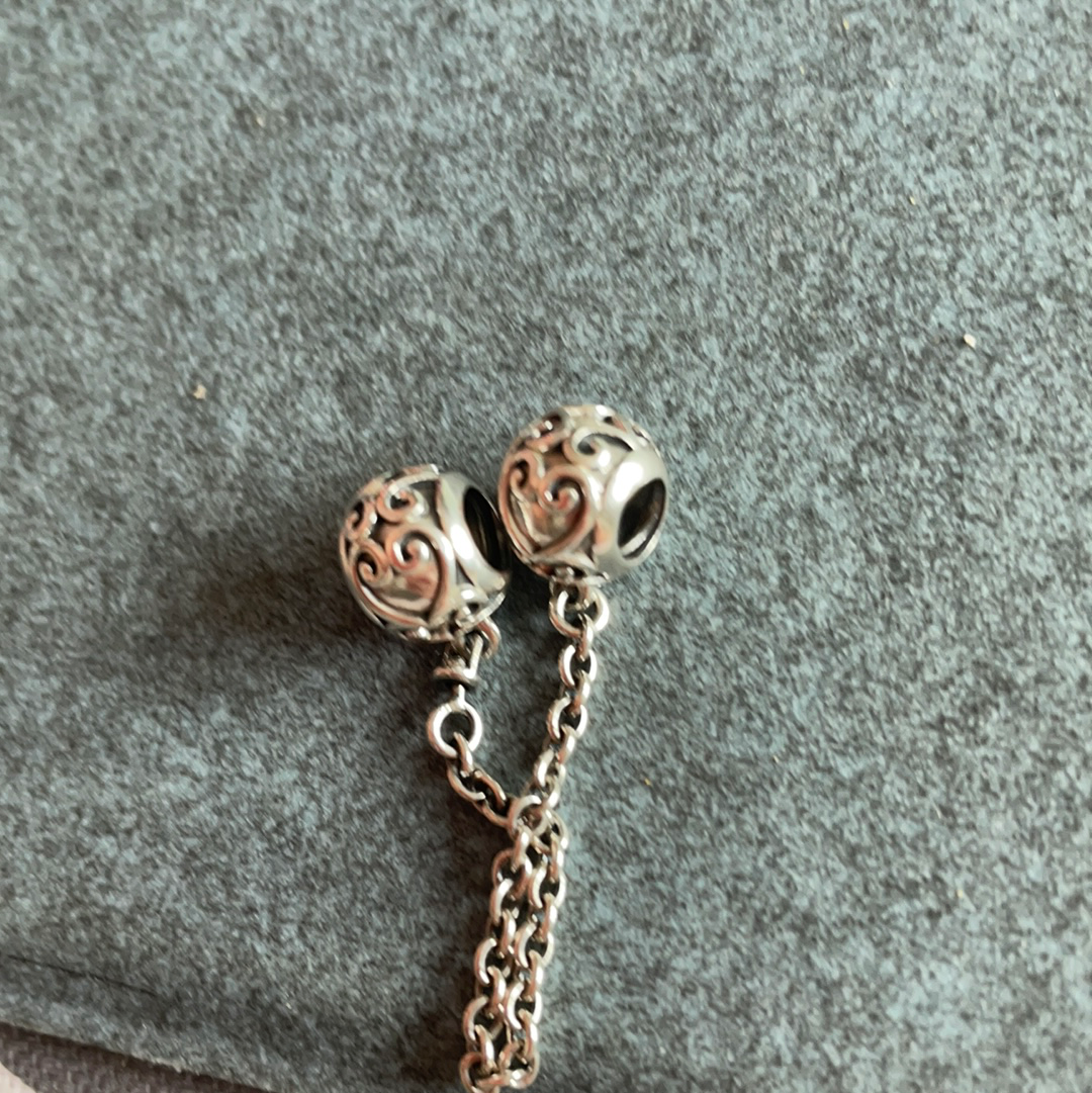 Genuine Pandora Enchanted Style Safety Chain Swirly Hearts