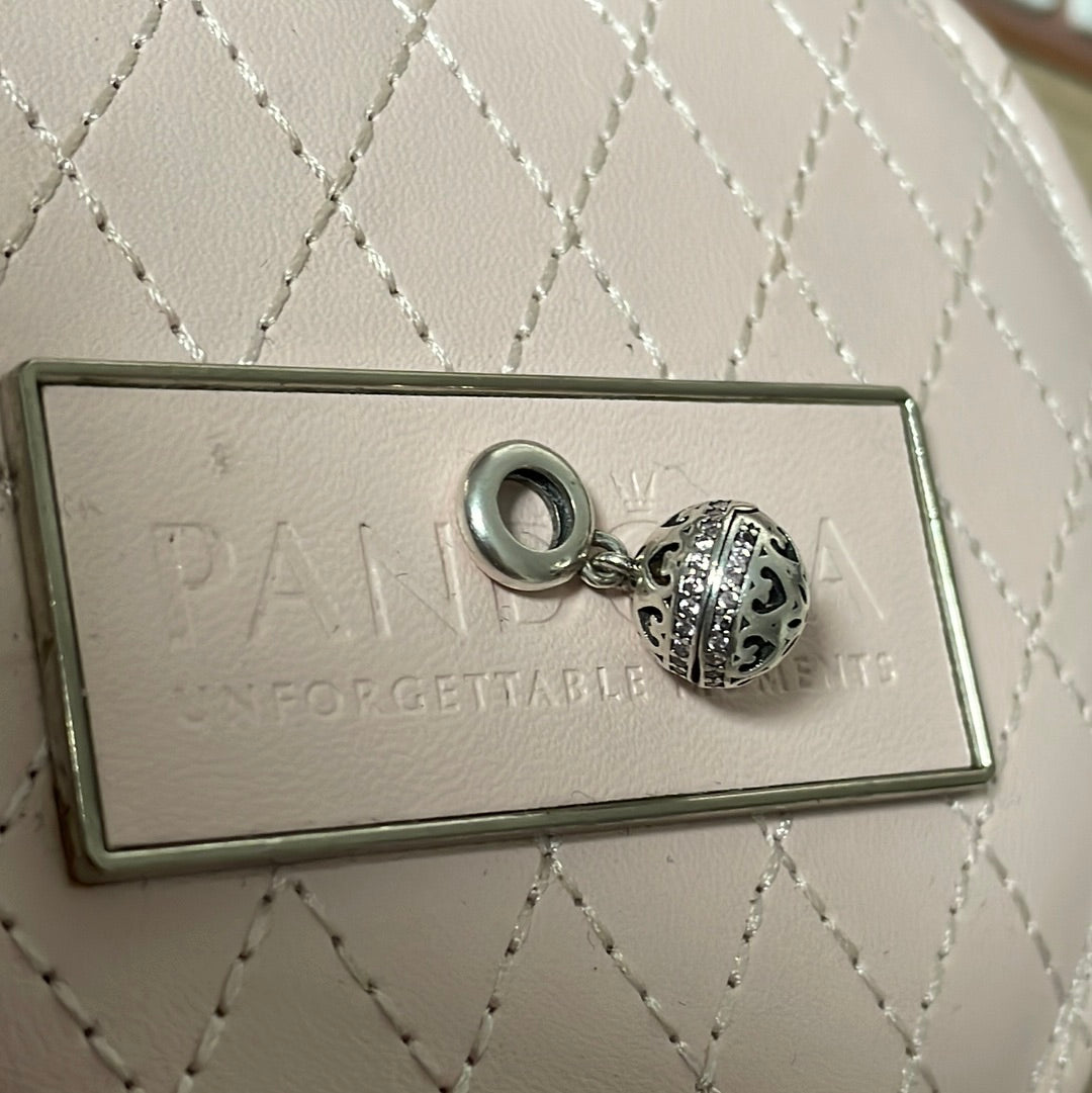 Sterling Silver Openable Pave Sparkle Dangle Charm With Pink Stone Inside Beautiful