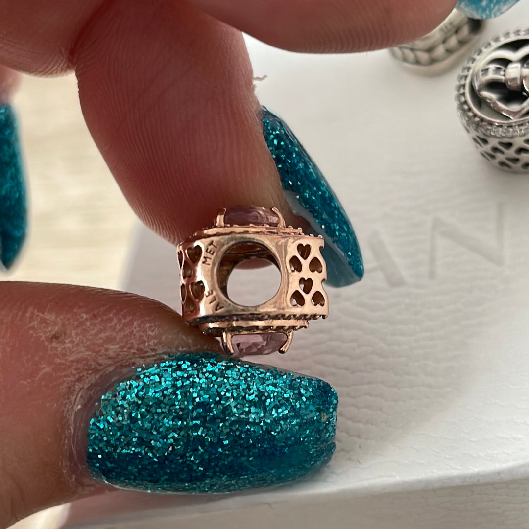 Genuine Pandora Rose Gold Pave Levelled Heart Charm