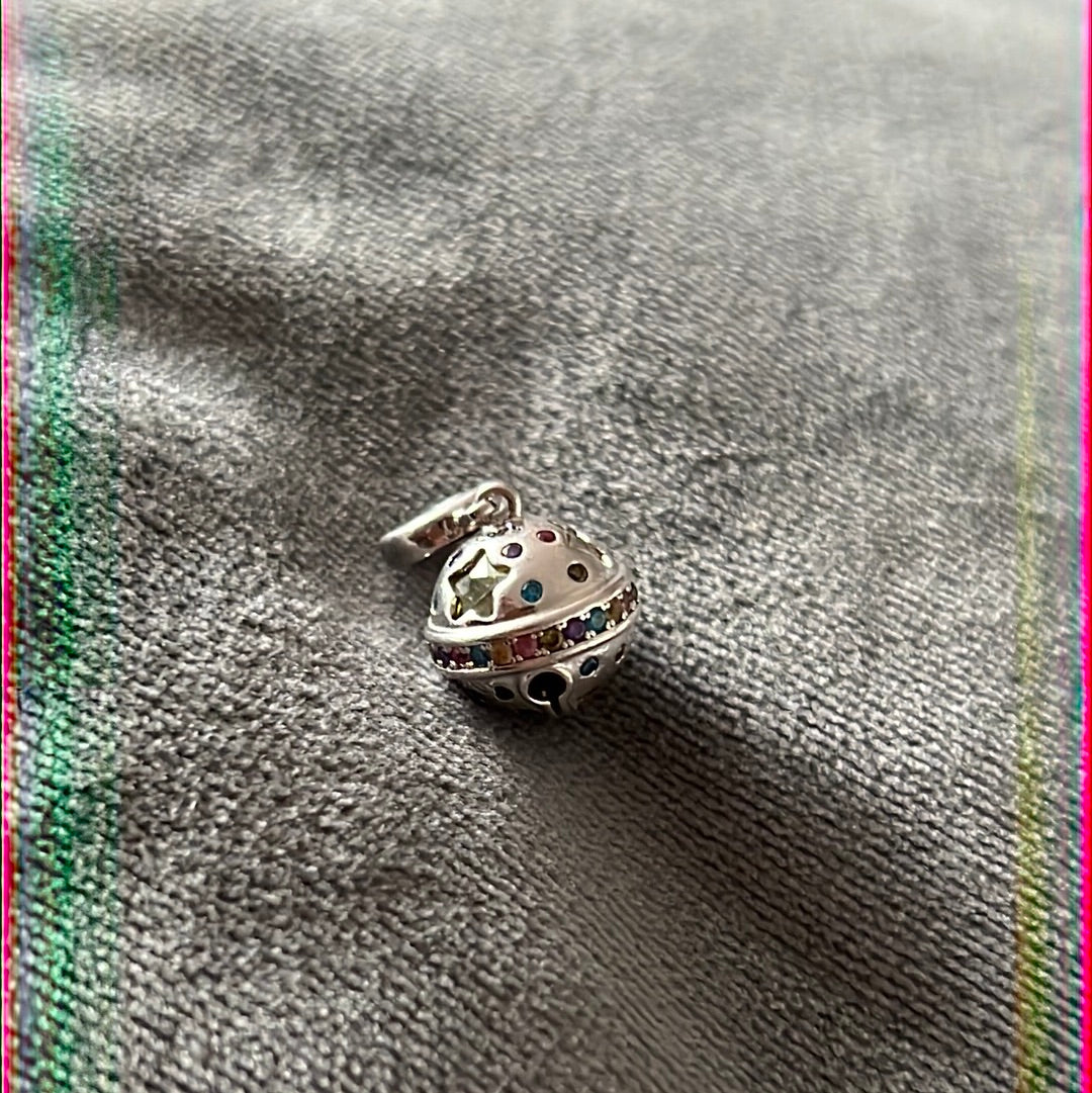 Sterling Silver Nina Bell With Sparkle CZ Colourful Charm