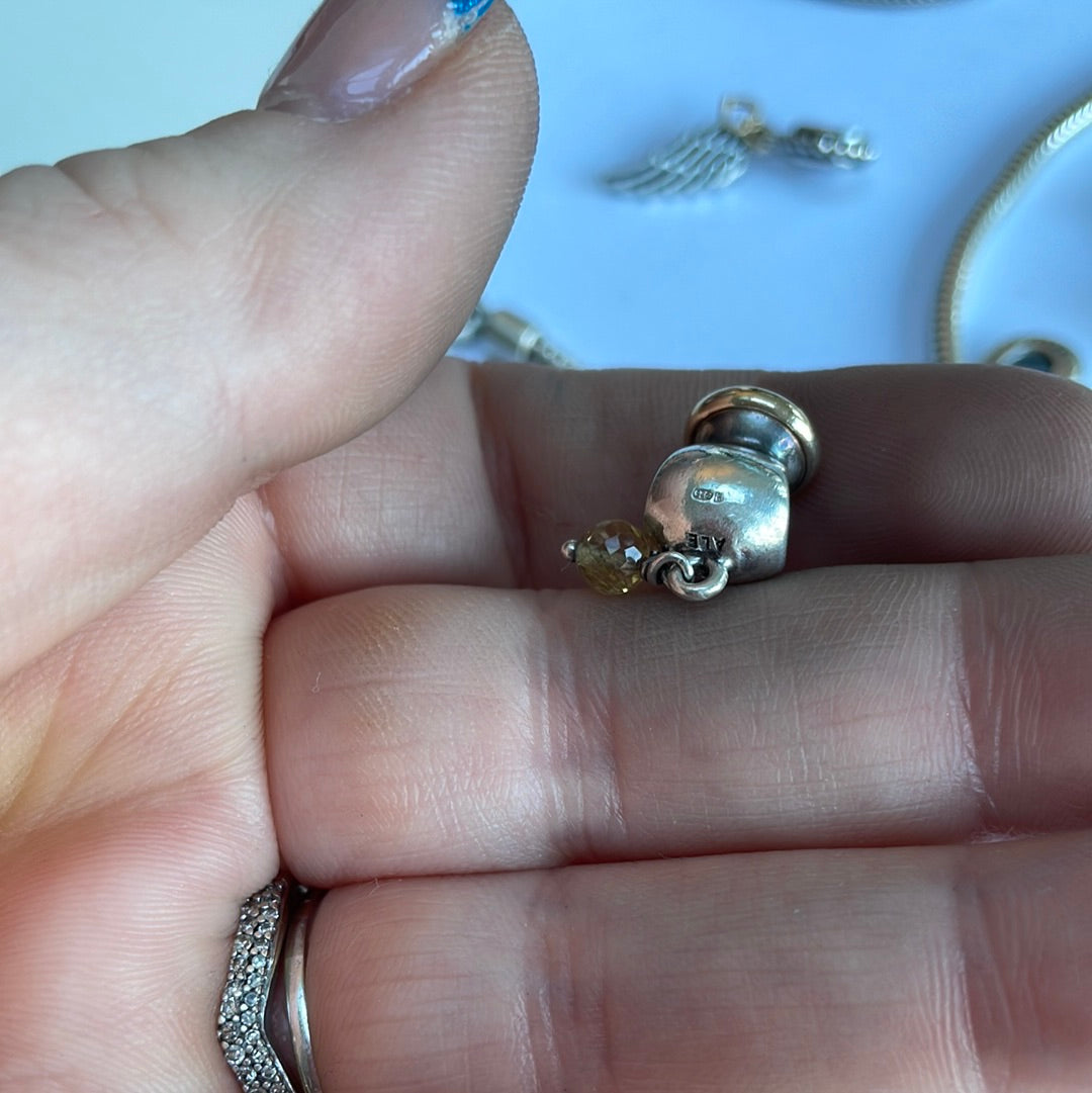 Genuine Pandora Buttercup Dangle Citrine Charm Two Tone