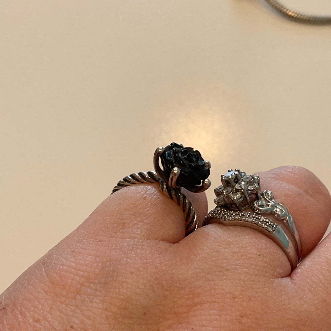 Genuine Pandora Black Rose Retired HTF RARE Statement Ring Size 54