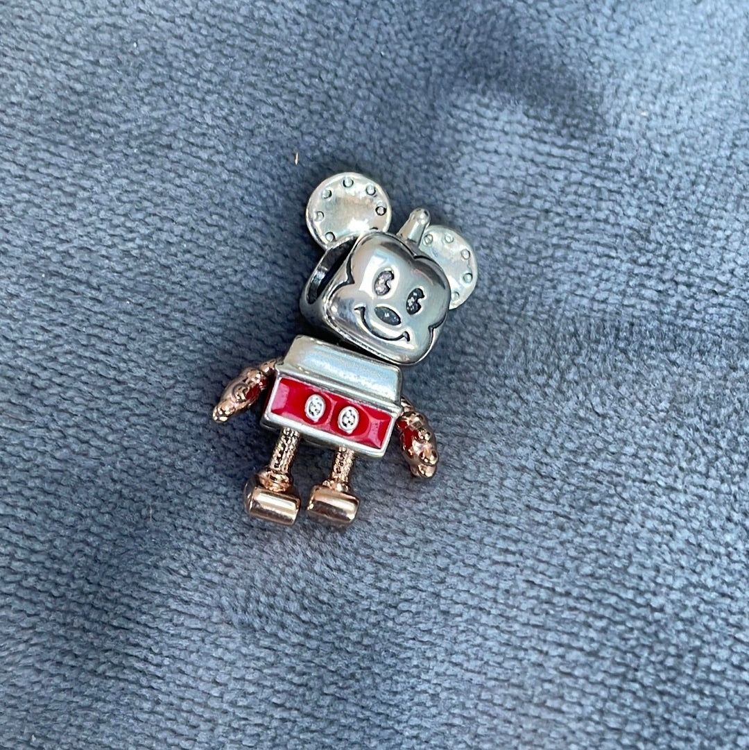 Genuine Pandora Disney Enamel Mickey Mouse With Rose Gold Features Robot Dangle Charm