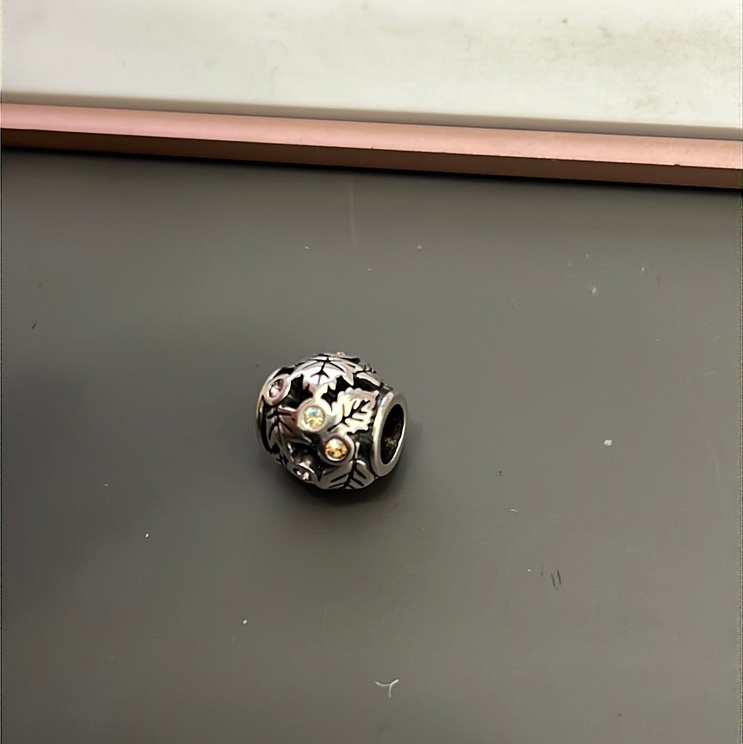 Genuine Chamilia Clear and Gold Pave Openwork Leaf Nature Ball Charm
