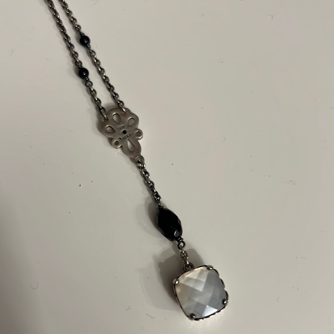 Genuine Pandora RARE and Beautiful White Pearl Mother of Pearl Pendant With Onyx Stones Necklace
